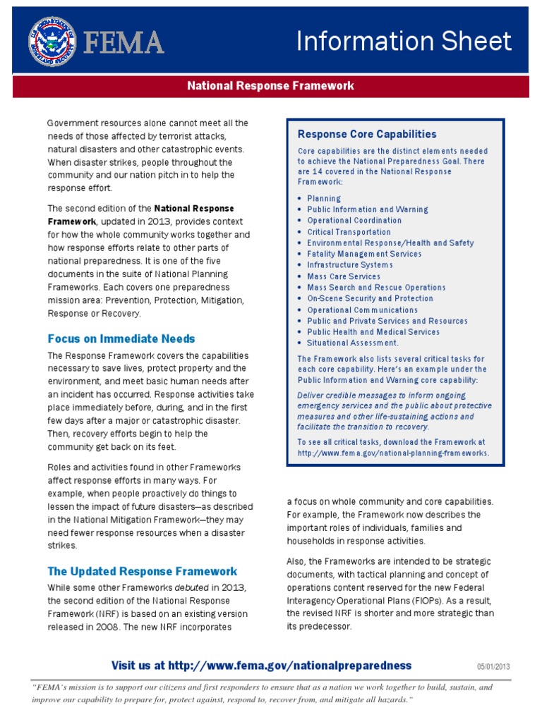 FEMA_2013_National Response Framework Information Sheet National