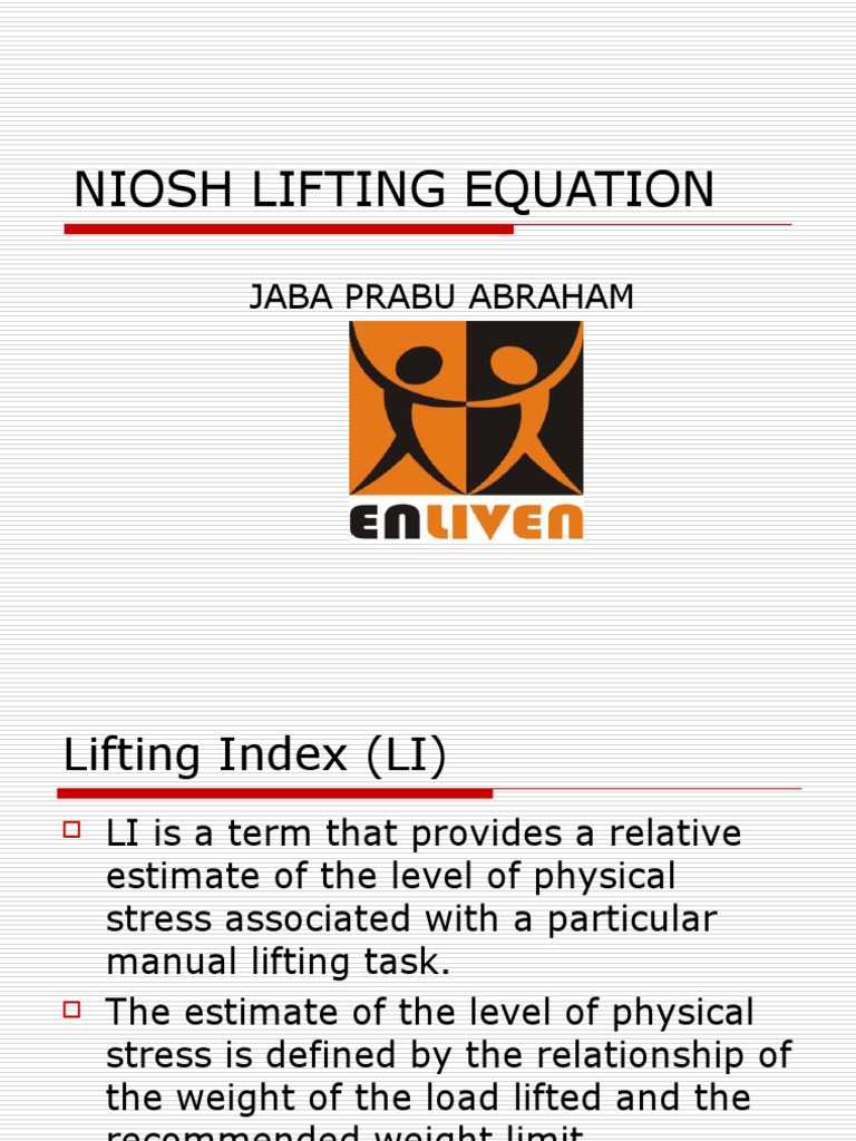NIOSH Lifting Equation Overview | PDF | Angle | Weight