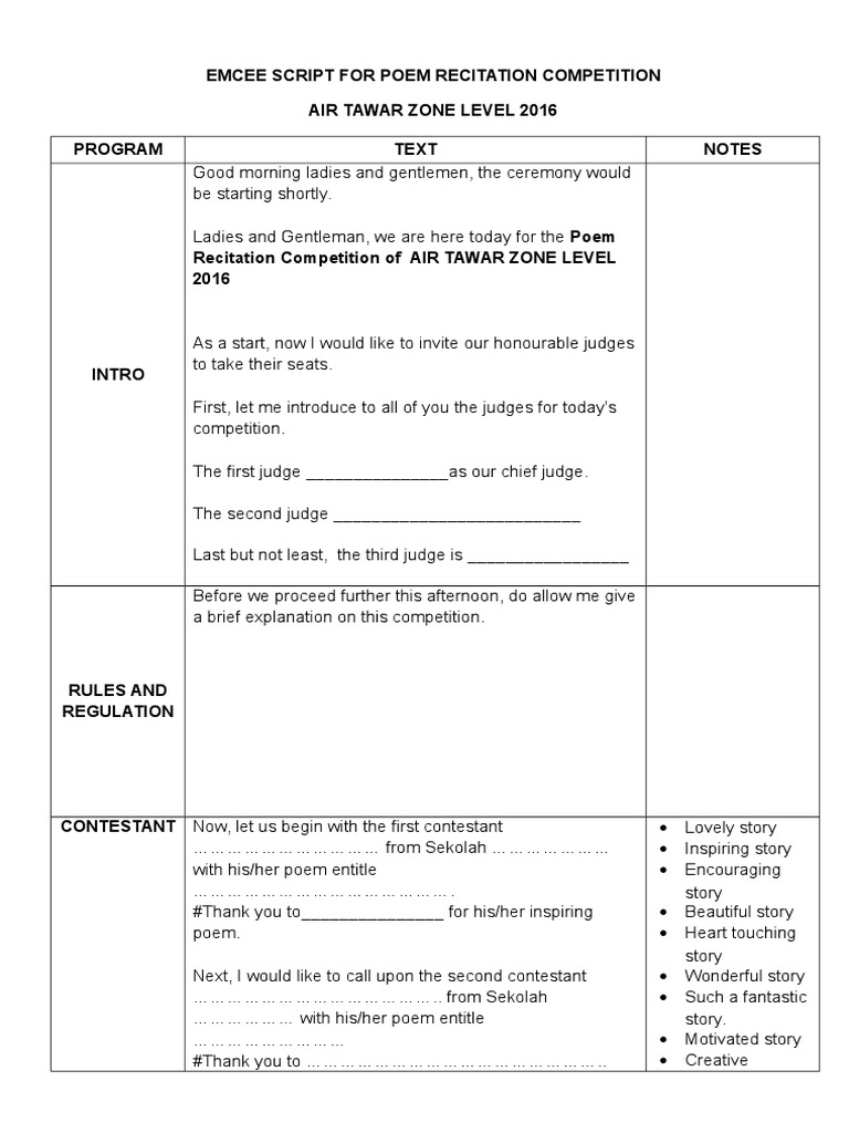 Mc Text For Poem Recitation Competition Docx