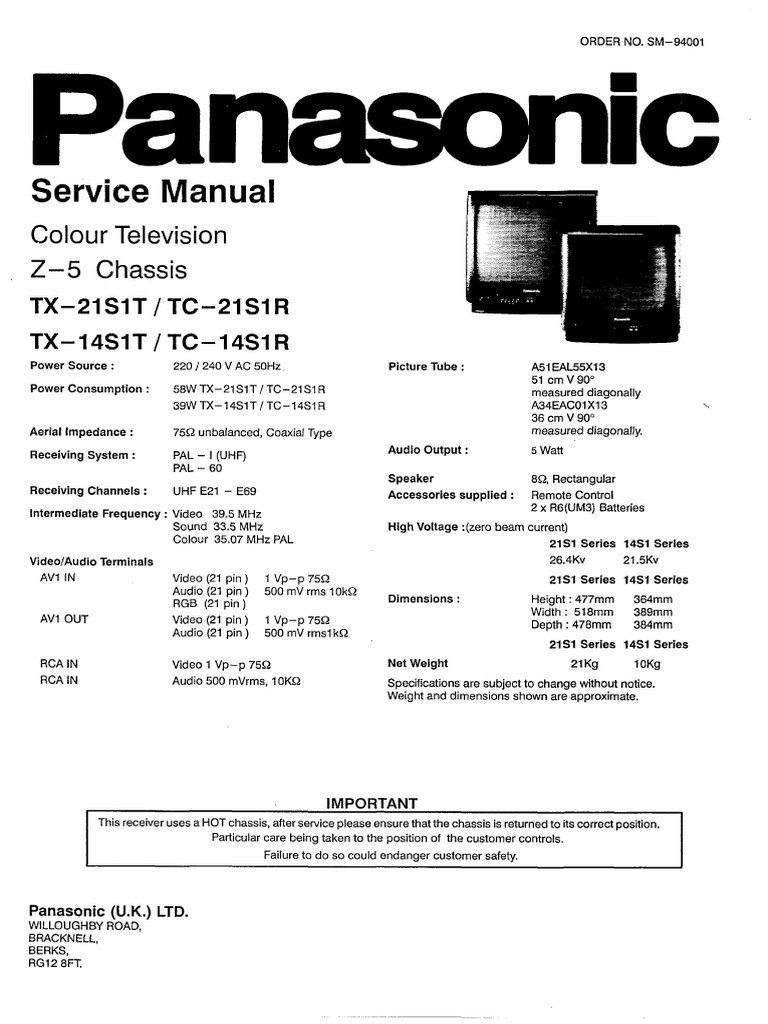Panasonic - TX 21S1TCP B MANUAL REPARATII PDF | PDF