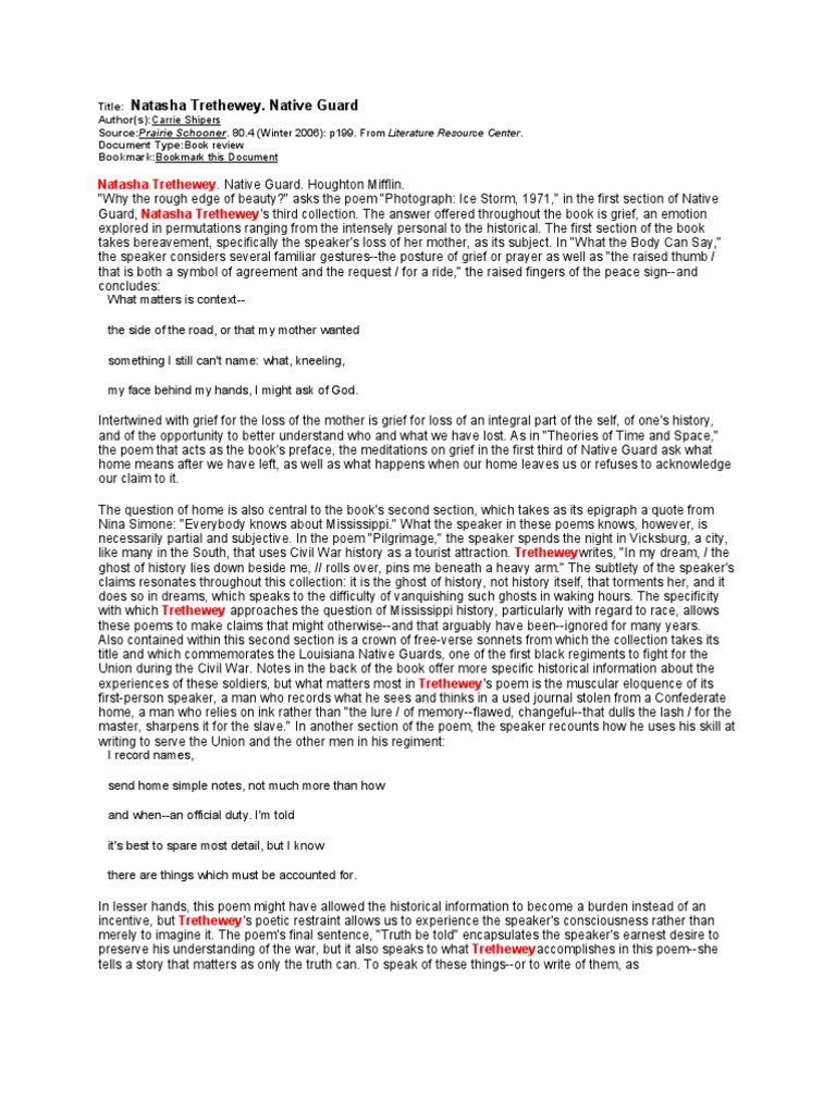 Analyzing Trethewey's Native Guard | PDF | Grief | American Civil War
