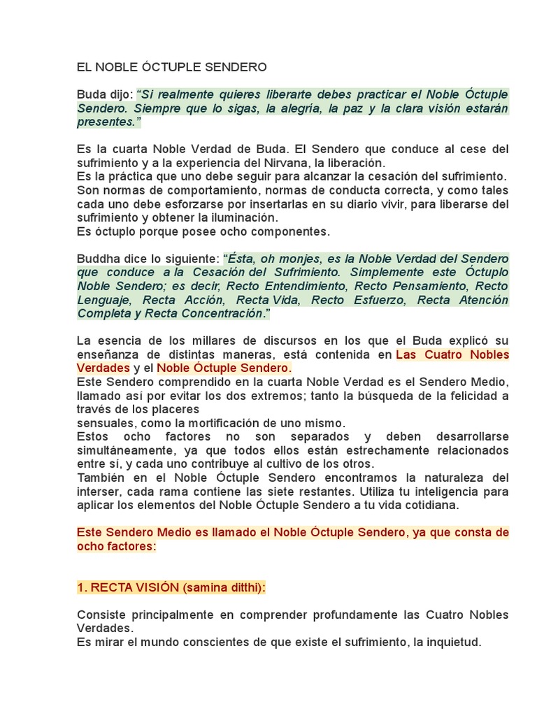 El Noble Óctuple Sendero | Noble Camino Óctuple | Sufrimiento