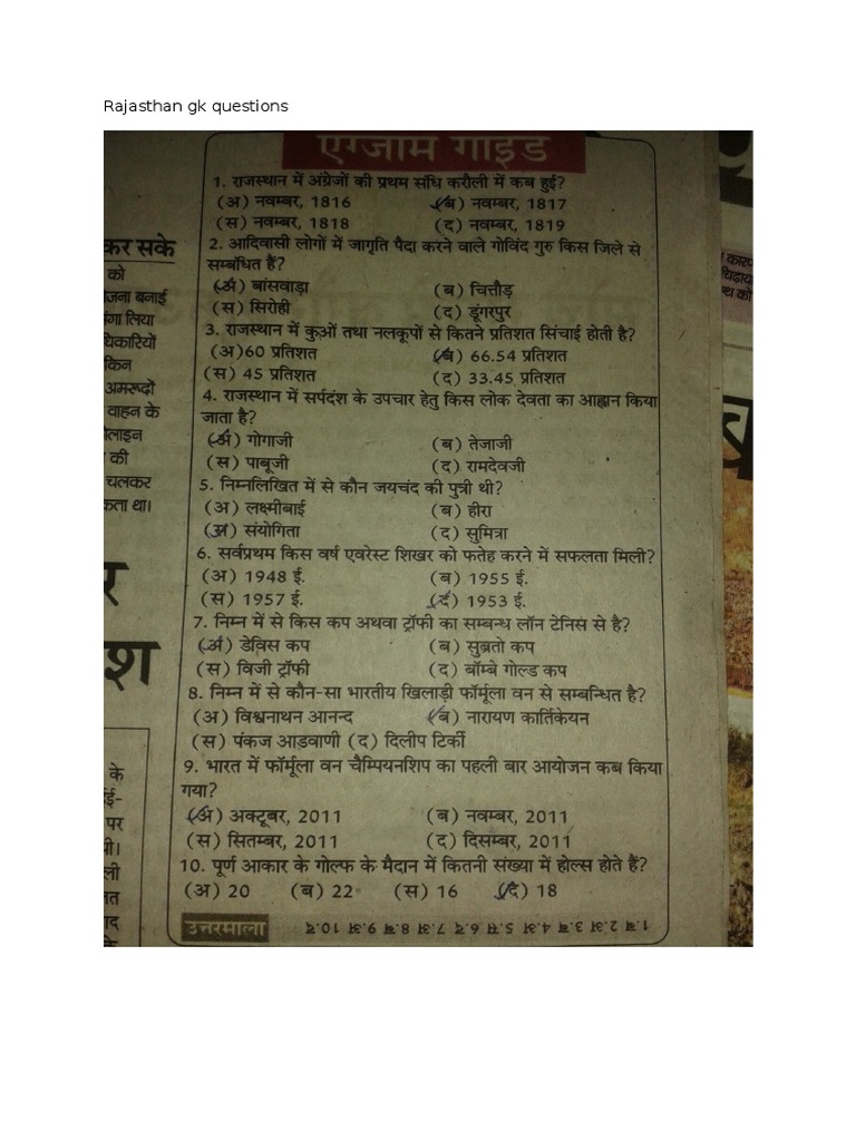 Rajasthan GK Questions and Answers | PDF