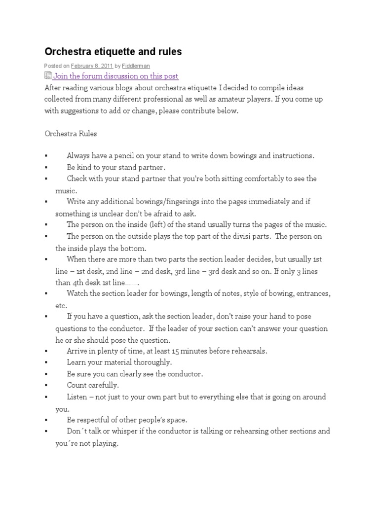 Orchestra Etiquette and Rules PDF Conducting Orchestras