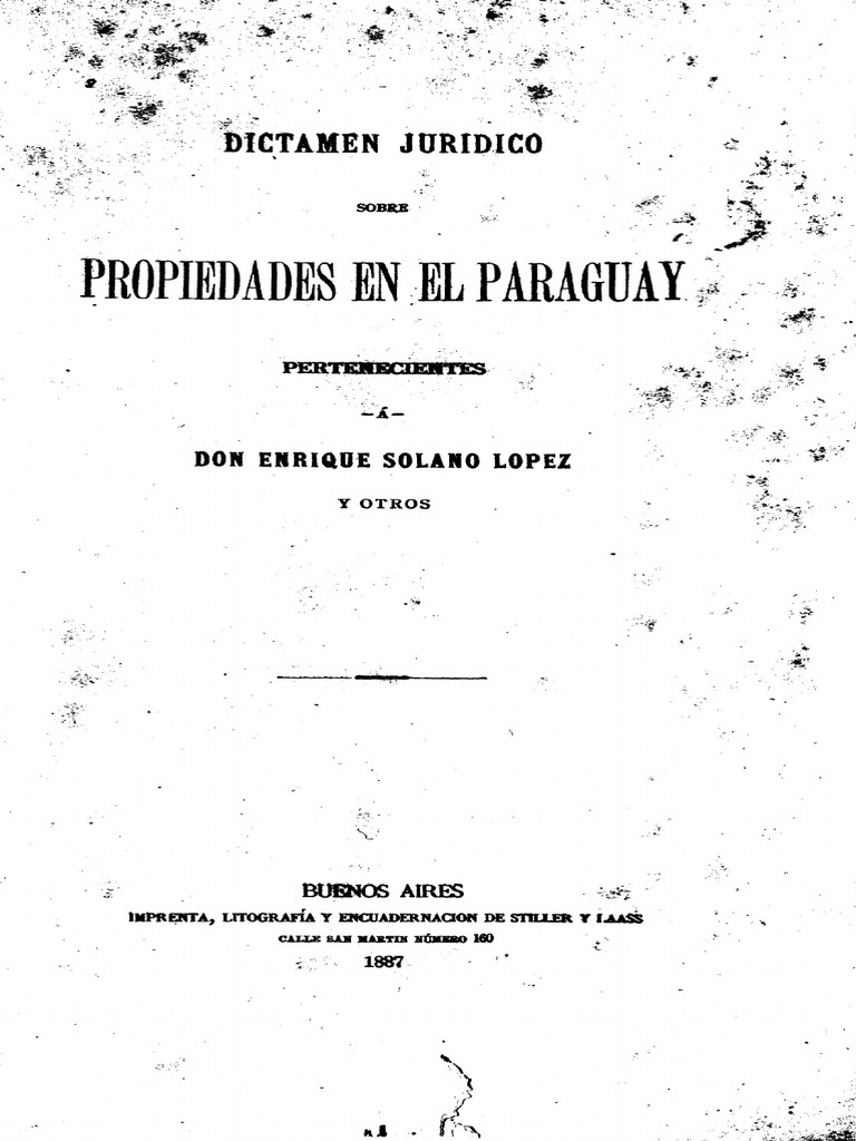 Dictamen Jurídico Sobre Las Propiedades en El Paraguay Pertenecientes A Don Enrique  Solano López y Otros, Buenos Aires Año 1887 | PDF