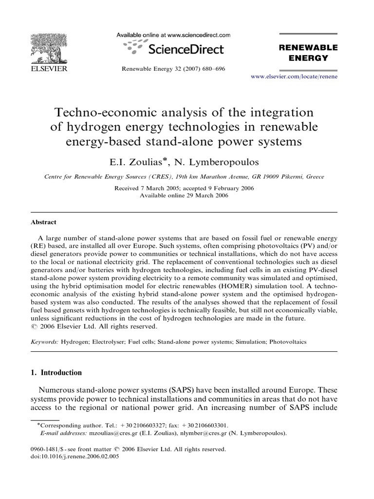 Techno-Economic Analysis of The Integration of Hydrogen Energy ...