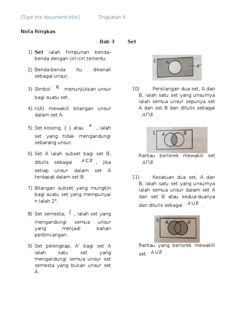 Documents Tips Bab 3 Set Nota Ringkas Matematik Tingkatan 4 Pdf