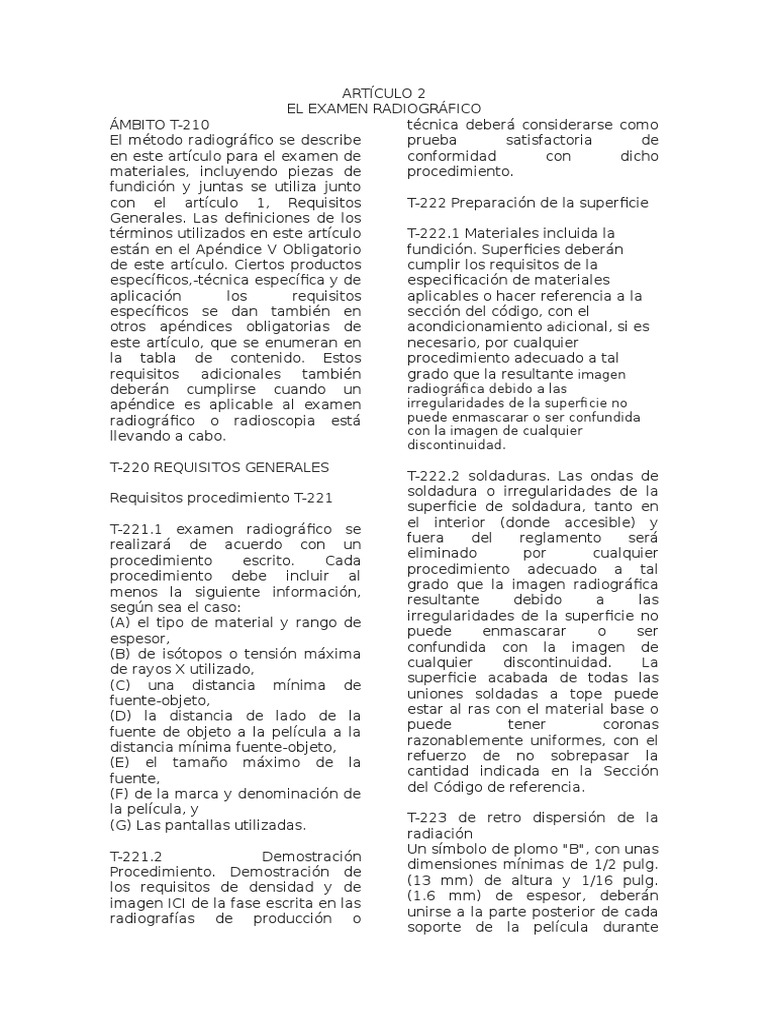 ASME Seccion V Art 2 Español Rayo X Soldadura