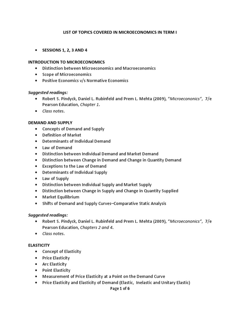 Microeconomics Term I Topics List | PDF | Demand | Price Elasticity Of ...