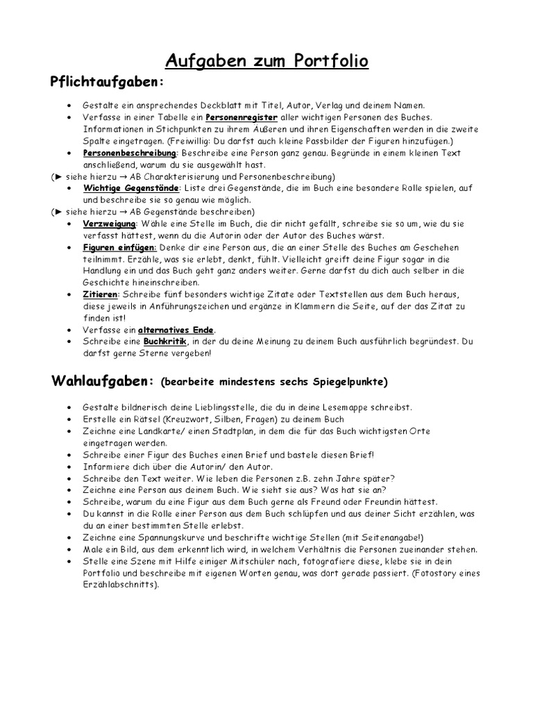 Leseportfolio Arbeitsauftraege