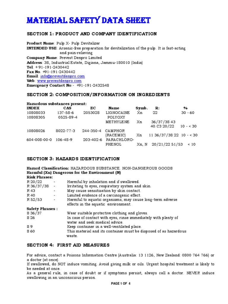 MSDS Pulp-X | Download Free PDF | Dangerous Goods | Chemistry