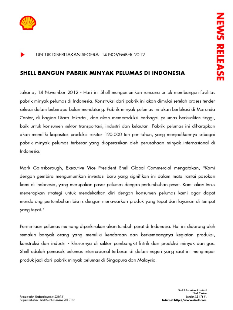 News Release Peresmian LOBP (Lube Oil Blending Plant) Shell Indonesia