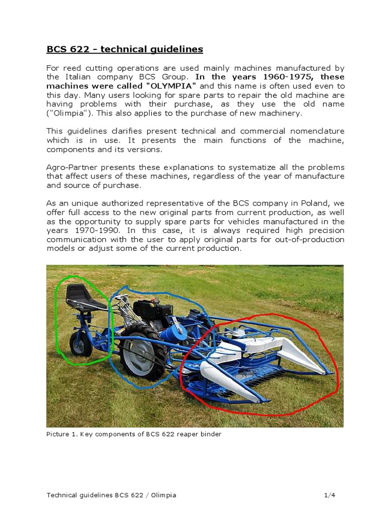 Bcs 622 Specs | PDF | Tractor | Machines