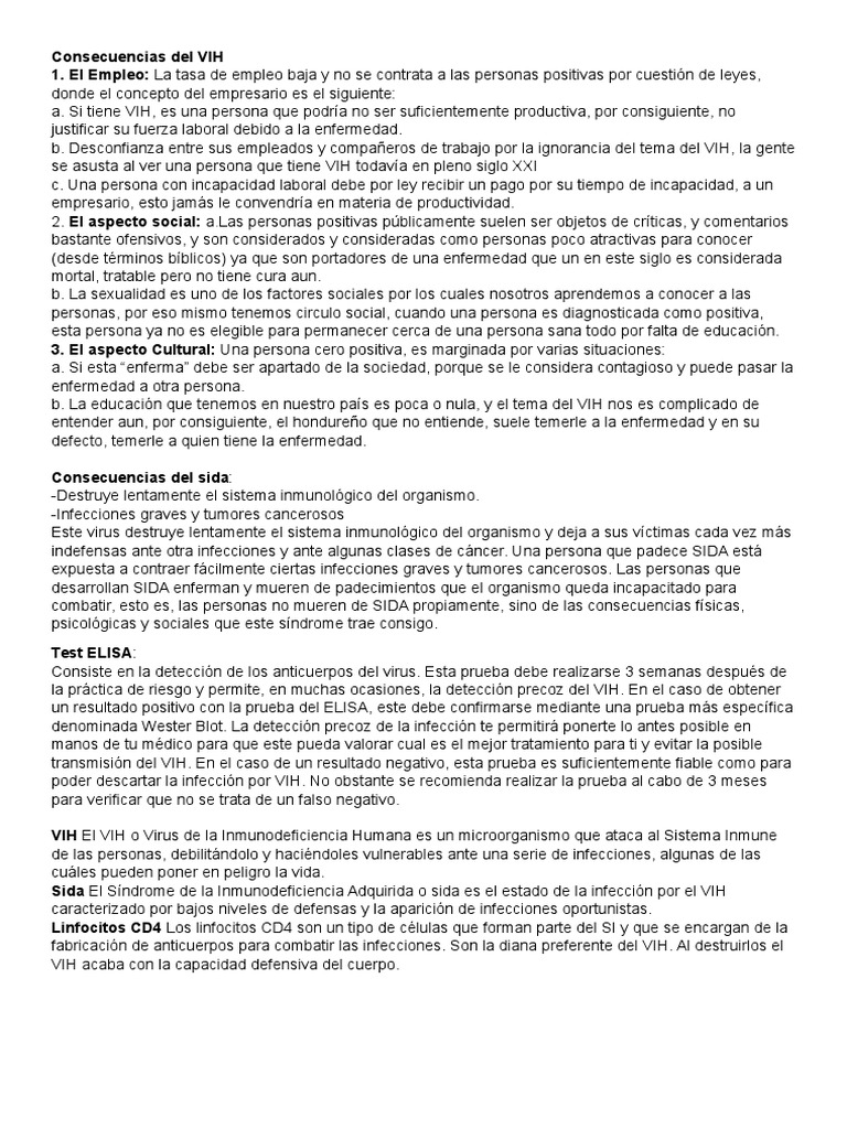 Consecuencias Del VIH | PDF | VIH / SIDA | Sistema inmune