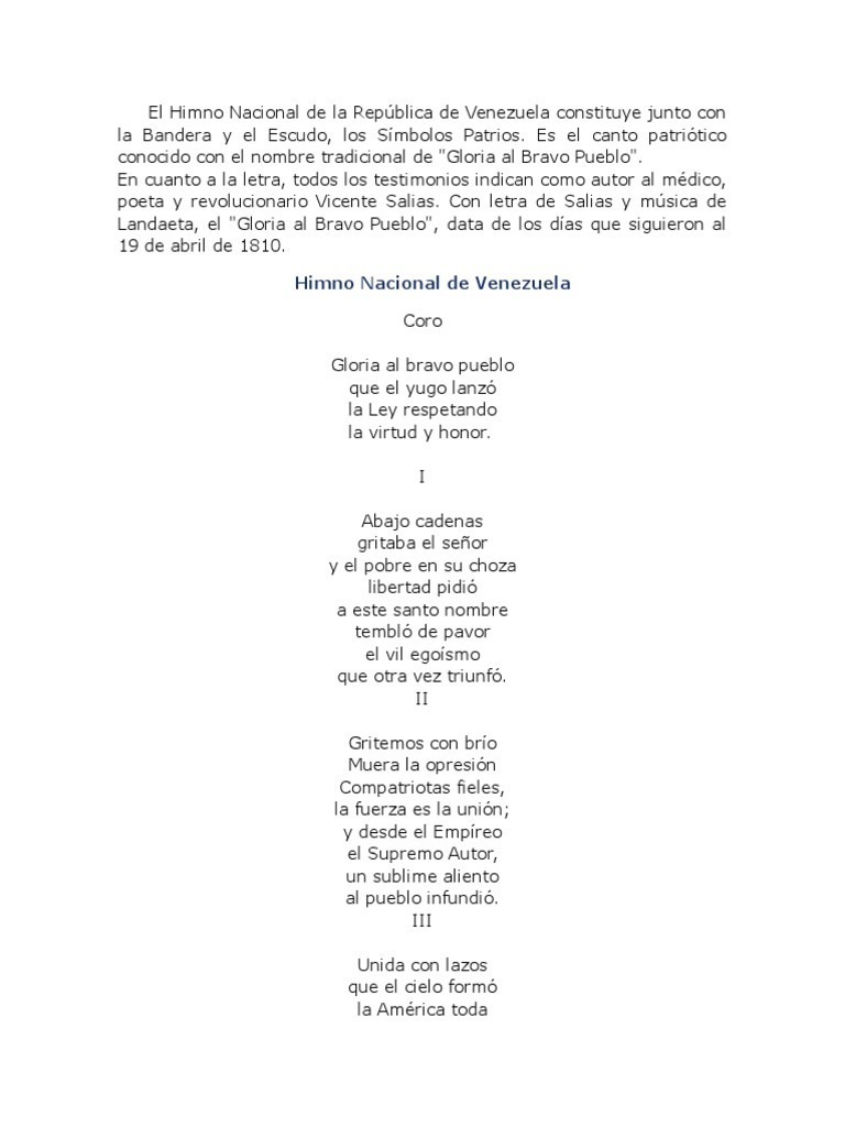 El Himno Nacional De La República De Venezuela Entretenimiento General