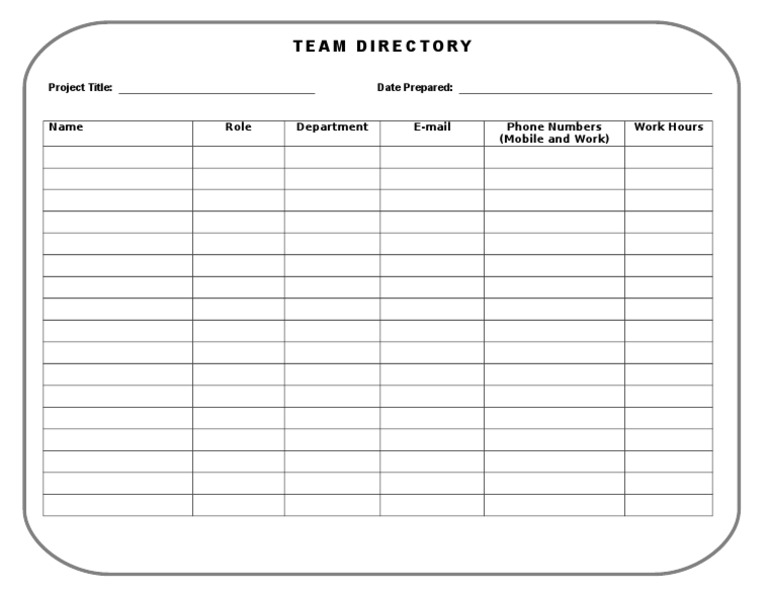 Team Directory: Project Title: Date Prepared | PDF