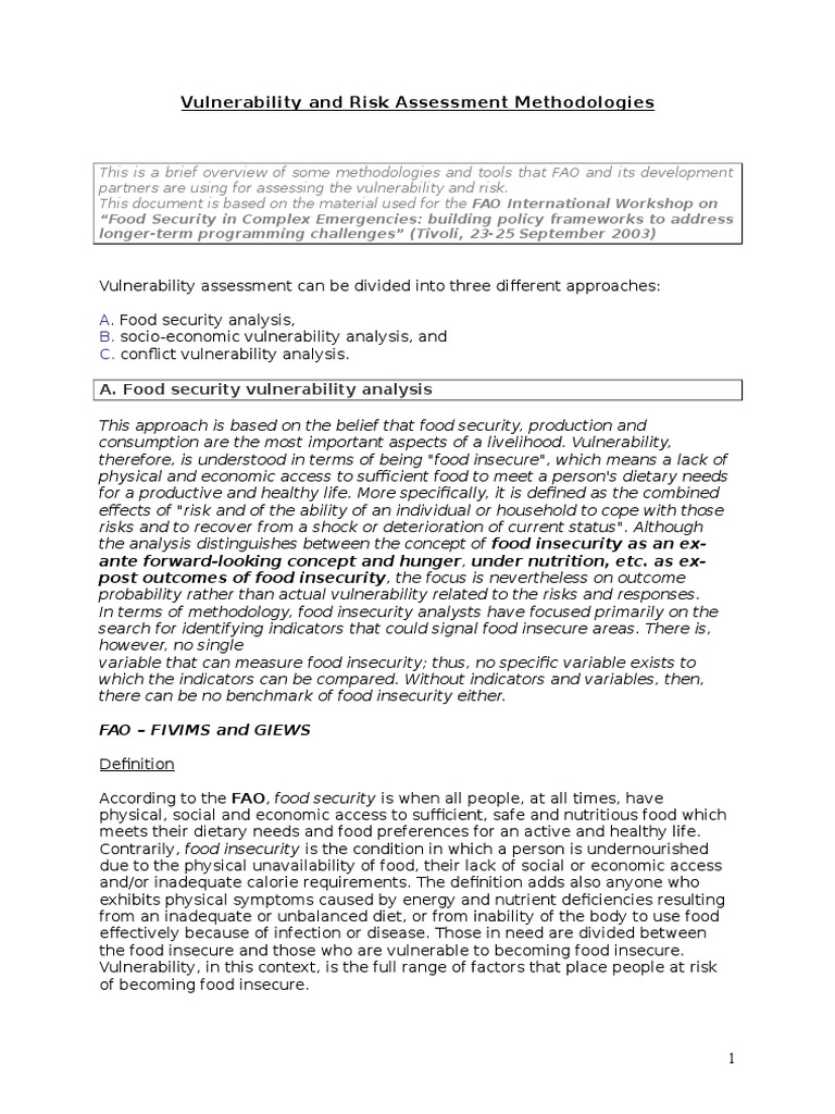 Vulnerability Assessment Methodologies | PDF | Food Security | Risk ...
