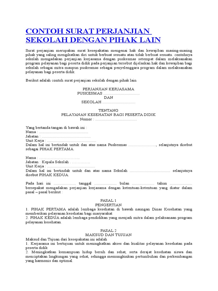 Contoh Surat Perjanjian Sekolah Dengan Pihak Lain Pdf