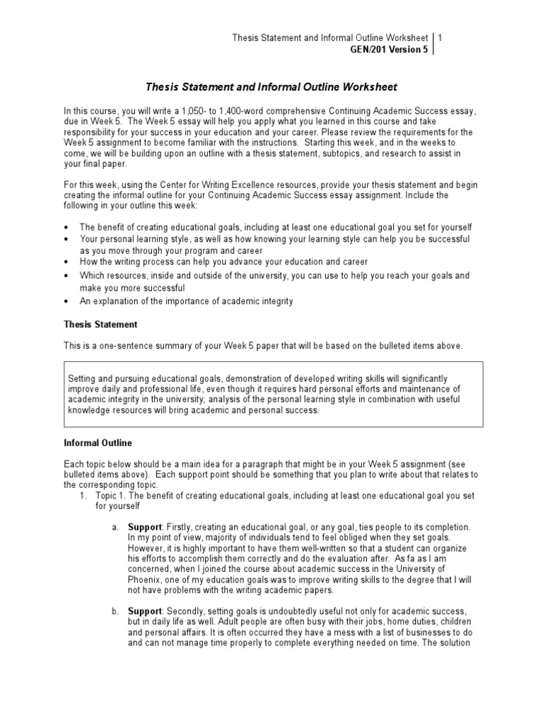 Thesis and Outline for Academic Success Essay | PDF | Learning Styles ...