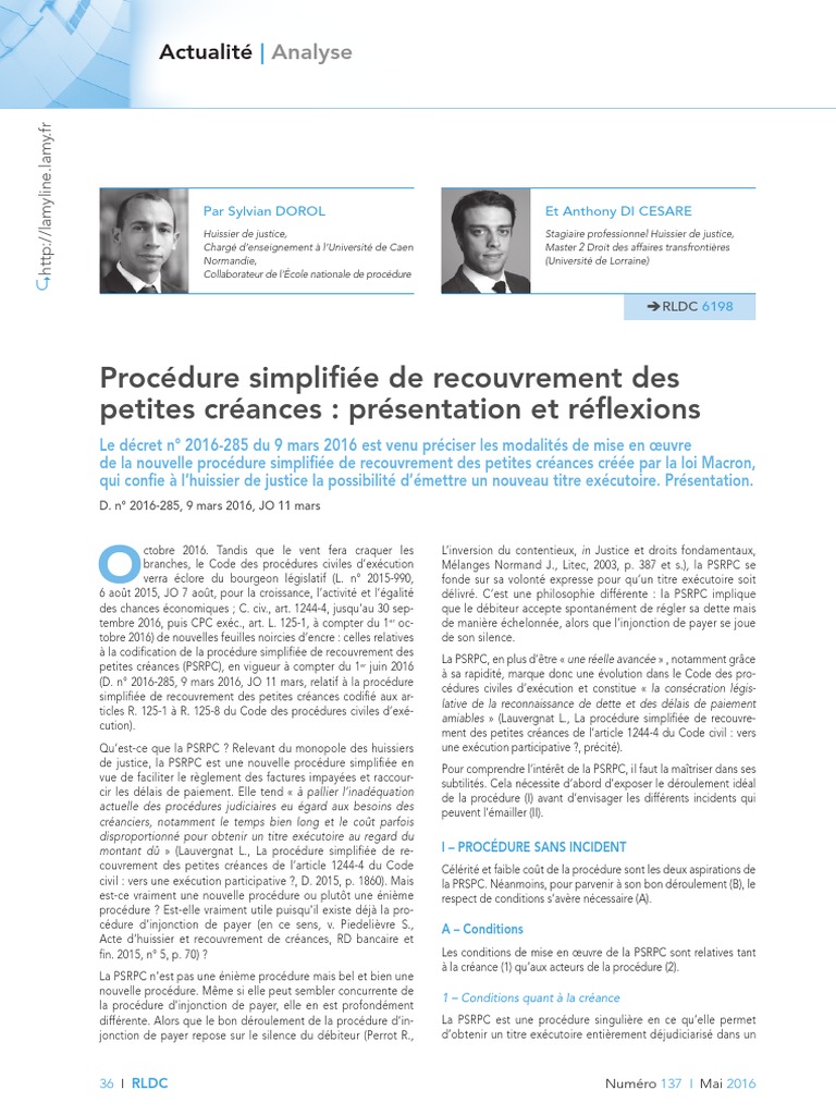 Procédure simplifiée de recouvrement | PDF | Agence de recouvrement ...