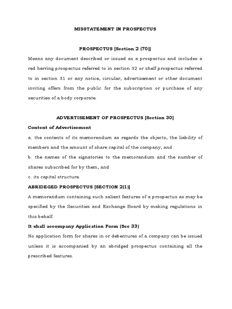 Misstatements in Prospectus: Liabilities | PDF | Prospectus (Finance ...
