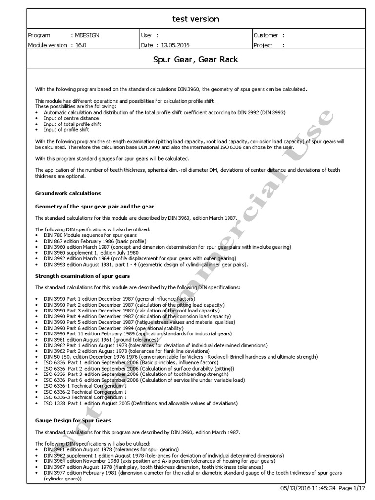 Ki DIN 3990 MDesign 2016 Esempio Spur Gear, Gear Rack | PDF | Gear