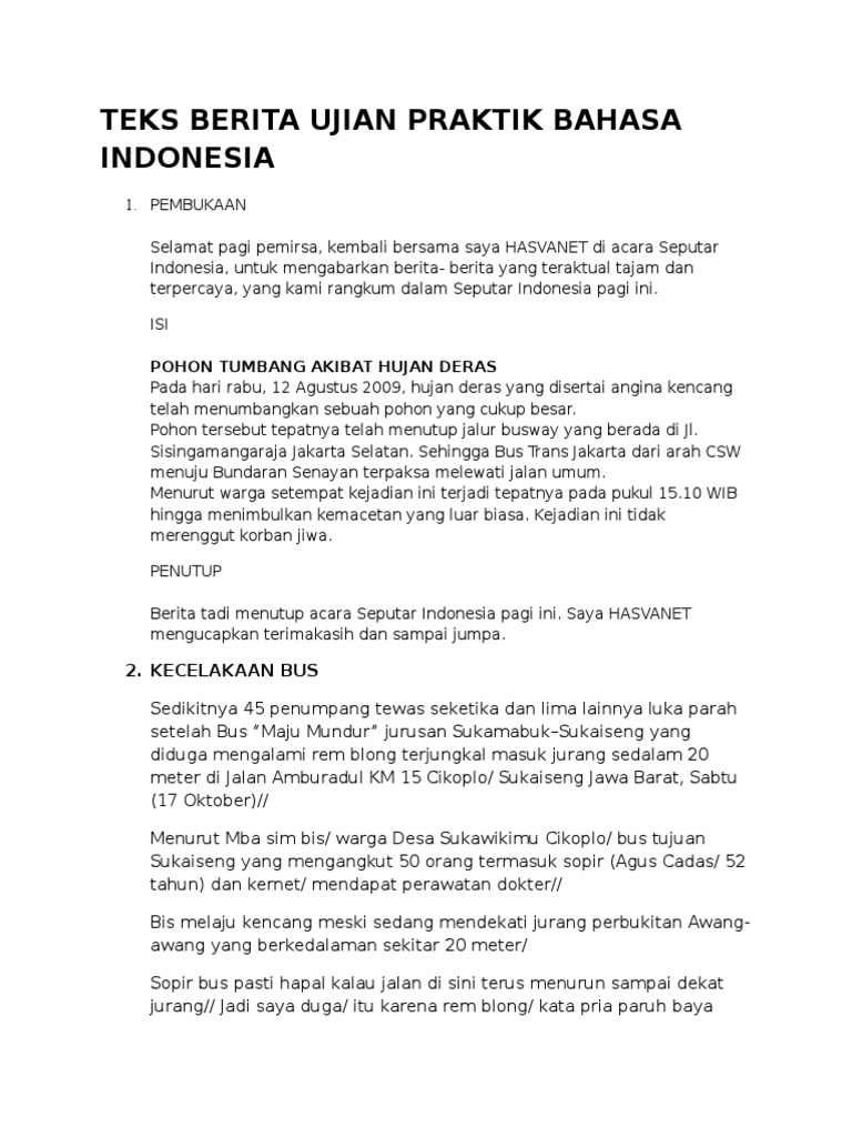 Teks Berita Ujian Praktik Bahasa Indonesia
