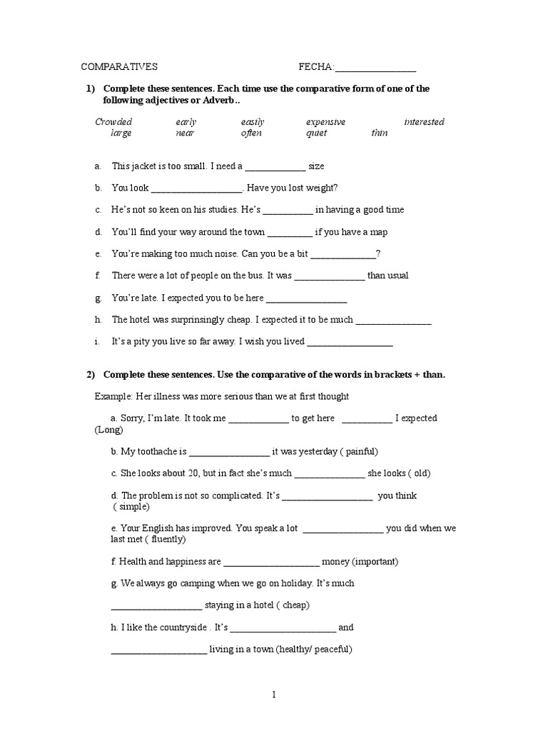 Comparatives Exercises | PDF | Language Mechanics | Linguistics