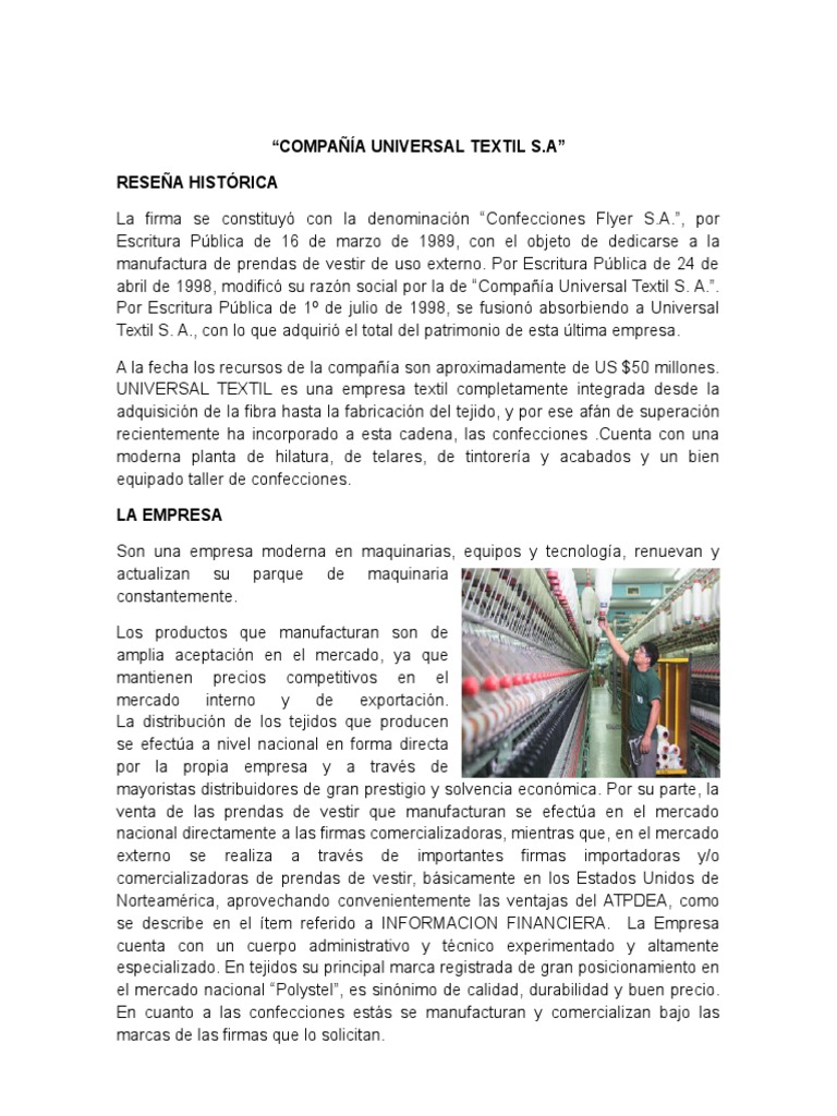 Compañía Universal Textil S.A. | PDF | Industria textil | Calidad ...