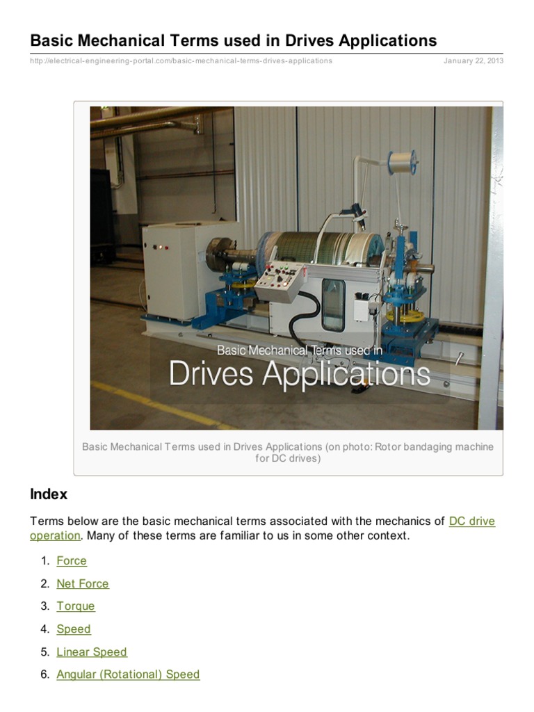 Basic Mechanical Terms Used in Drives Applications: Index | PDF ...