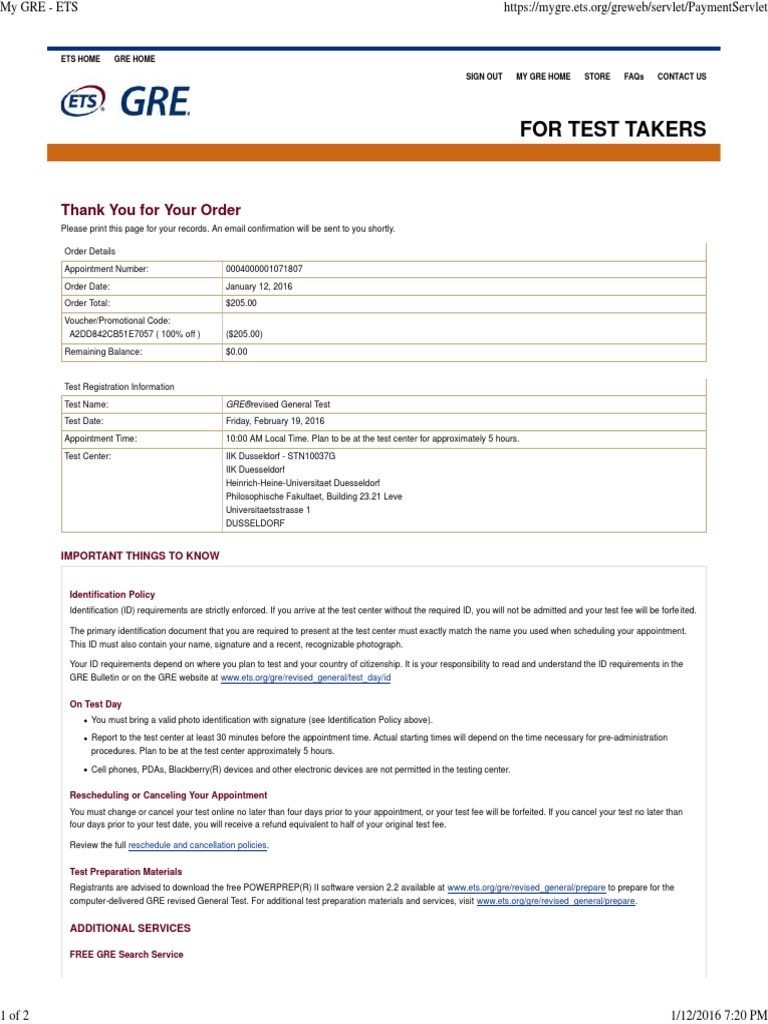 My GRE ETS Graduate Record Examinations Identity Document
