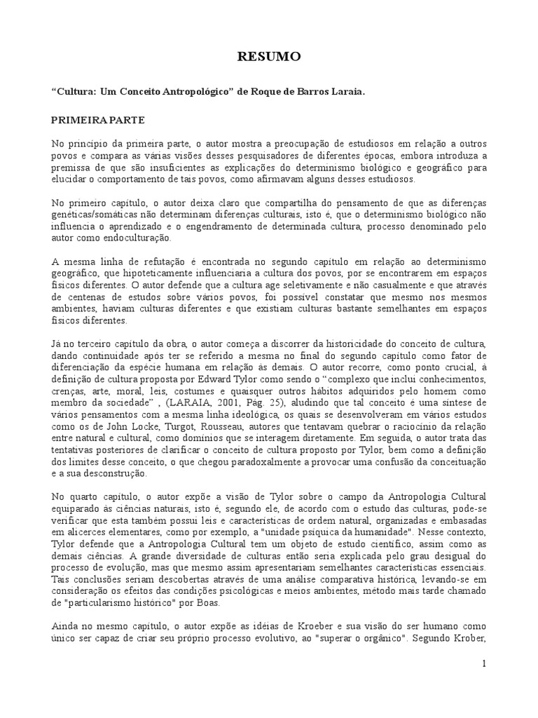 Resumo Do Livro Cultura Um Conceito Antropológico