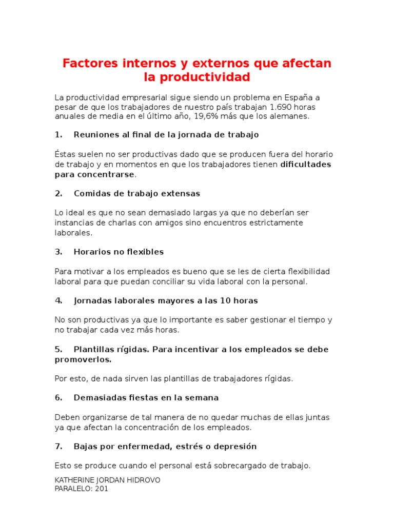 Factores Internos y Externos Que Afectan La Productividad