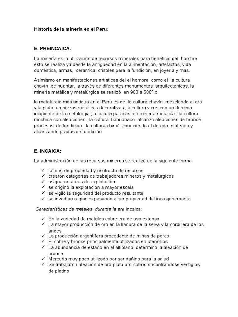 Historia de la minería en el Perú | PDF | Metalurgia | Minería