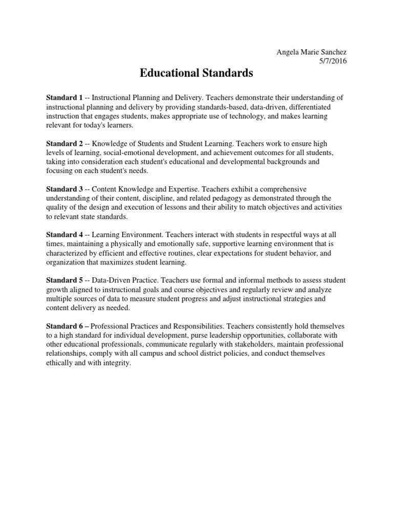 Educational Standards for Effective Teaching | PDF | Career & Growth ...
