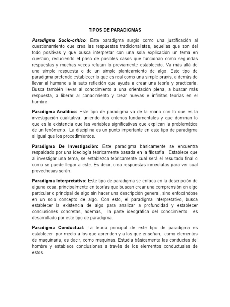Tipos de Paradigmas | PDF | Paradigma | Positivismo