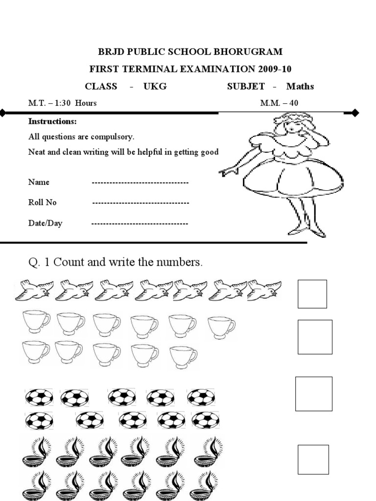 Printables Model Question Paper For Lkg Cbse maths ukg
