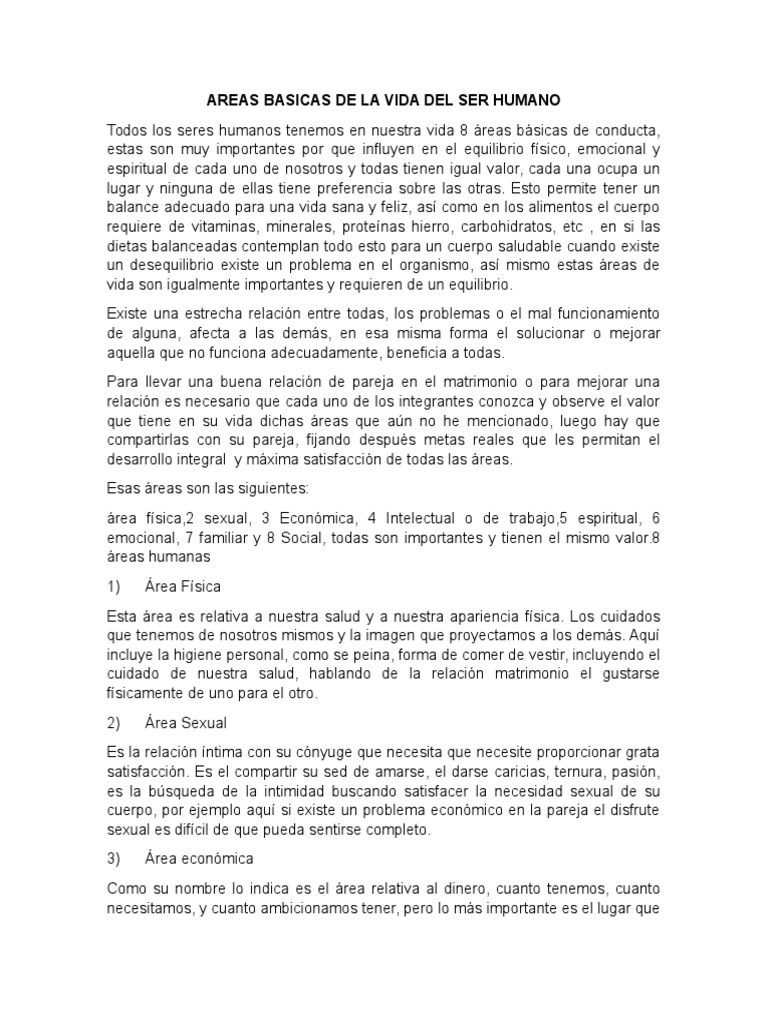 8 áreas humanas esenciales | PDF | Homo Sapiens | Adultos