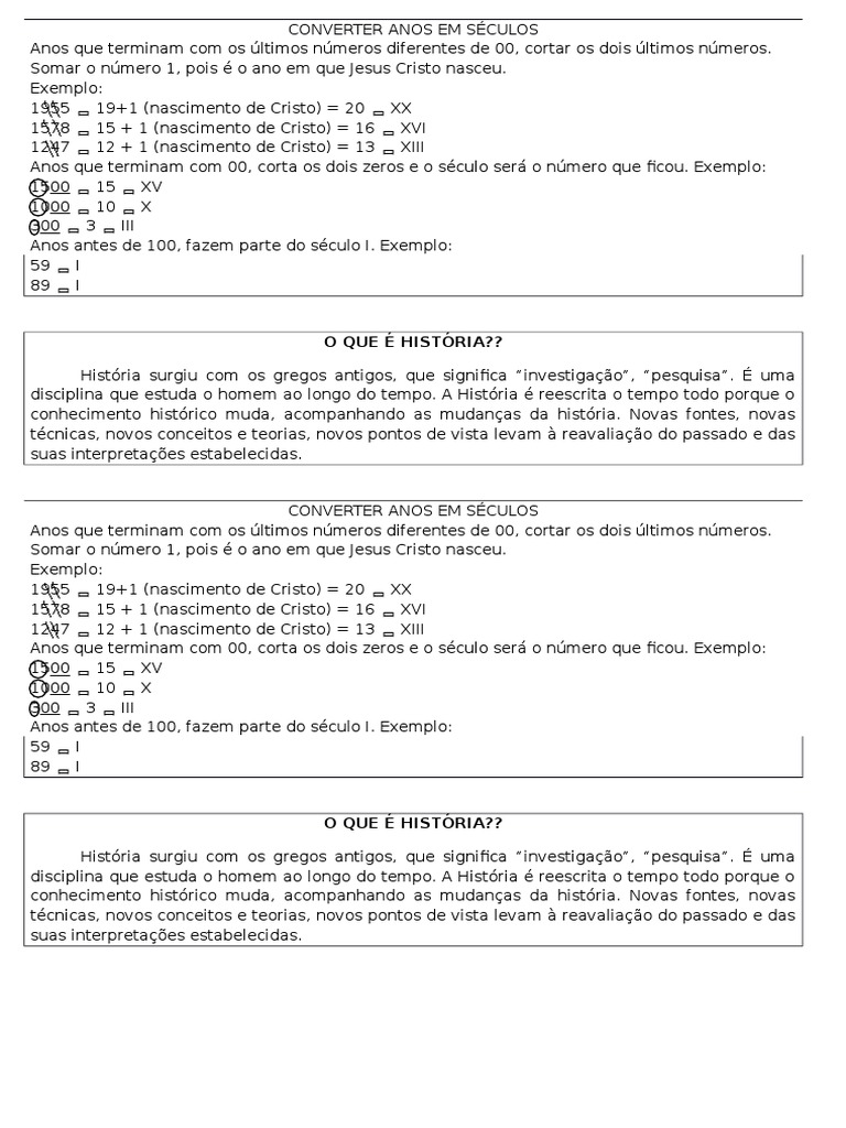 Método para converter anos em séculos | PDF