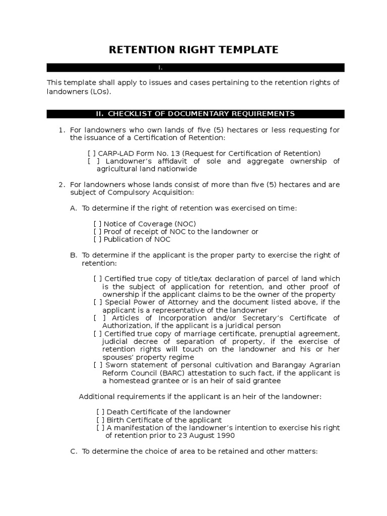 Retention Template Leasehold Estate Deed