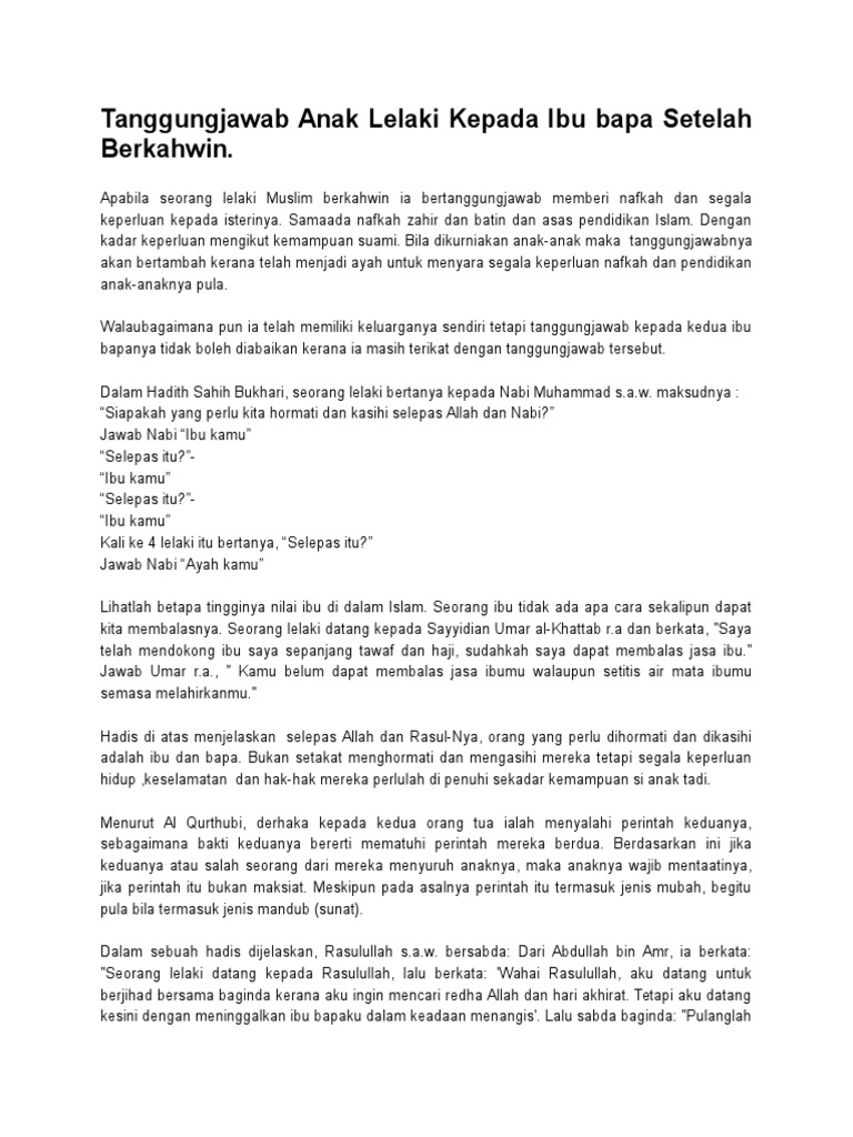 Tanggungjawab Anak Lelaki Kepada Ibu Bapa Setelah Berkahwin Pdf