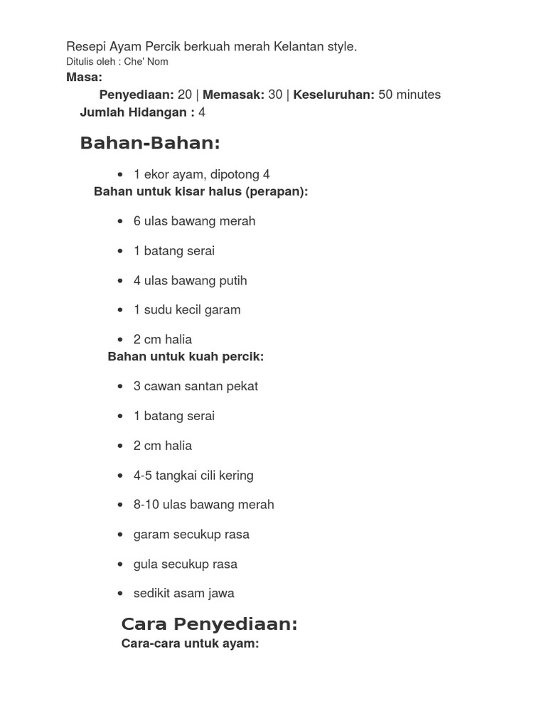 Resepi Ayam Percik Berkuah Merah Kelantan Style Pdf