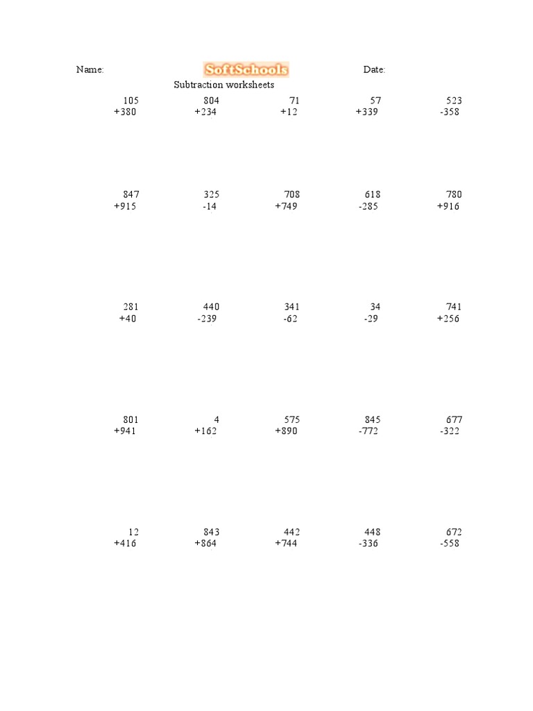 Subtraction and Addition Worksheets | PDF