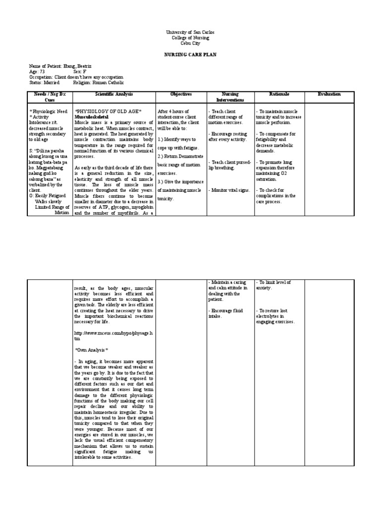 Geriatric Nursing (Nursing Care Plan) 1 Activity
