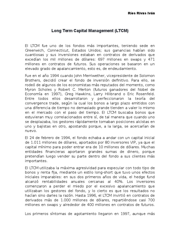Long Term Capital Management PDF Fondo de cobertura Gestión de
