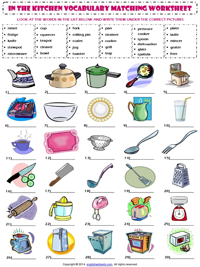 kitchen-utensils-esl-vocabulary-matching-exercise-worksheet-pdf
