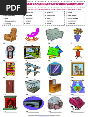 in the living room esl vocabulary matching exercise worksheet pdf pdf chair interior design