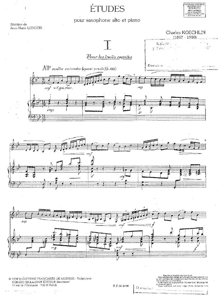 Charles Koechlin 15 Etudes Pour Saxophone Alto Et Piano PDF PDF