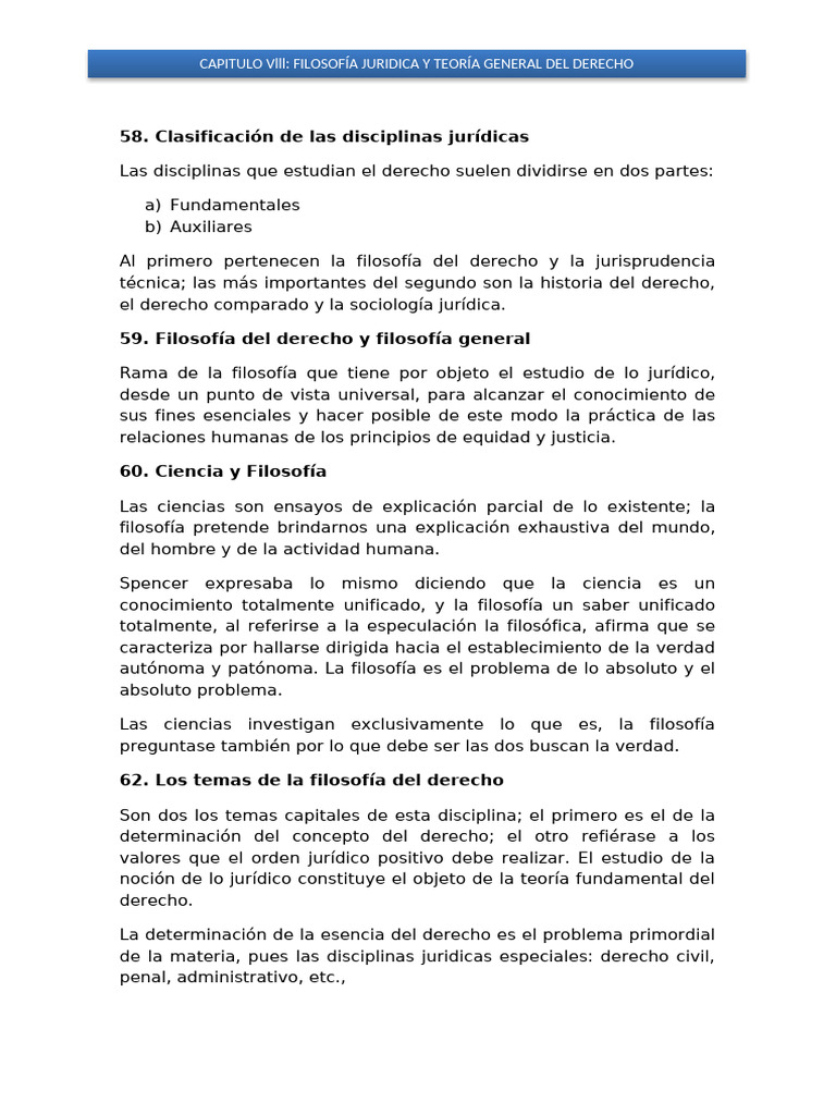 58. Clasificación de las disciplinas jurídicas