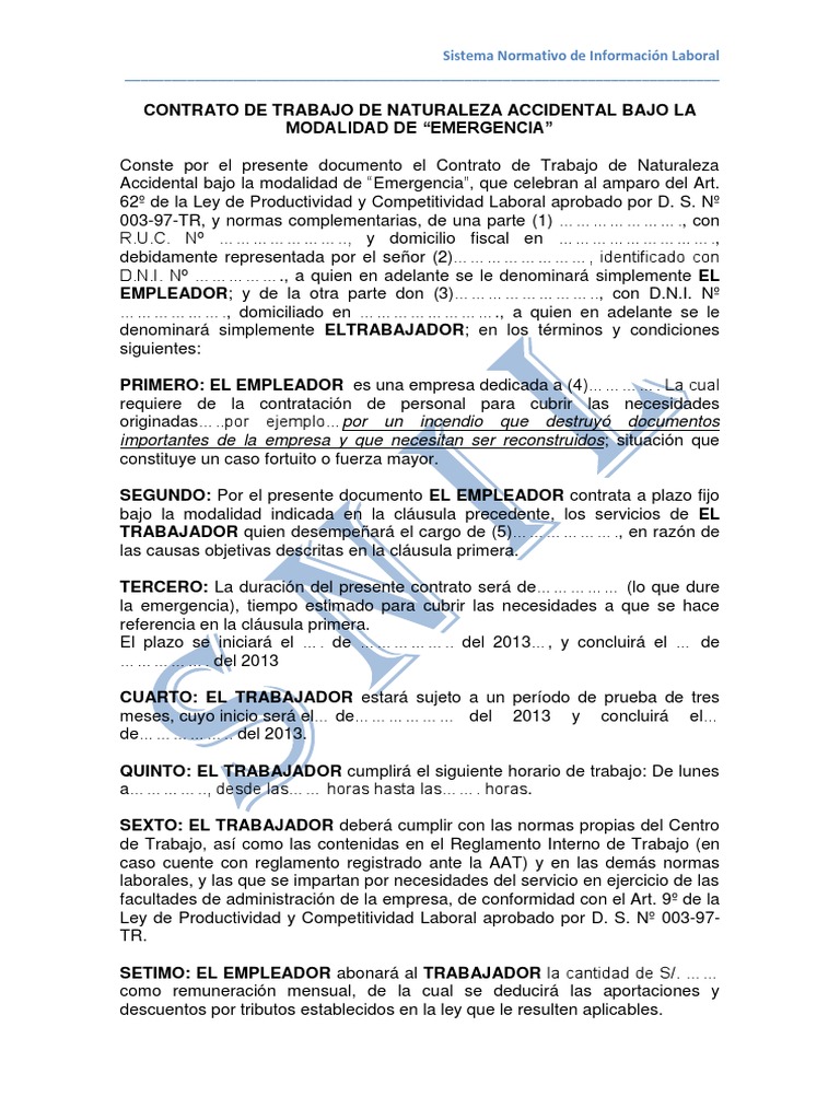 Contrato Accidental Emergencia PDF | PDF | Derecho laboral | Gobierno